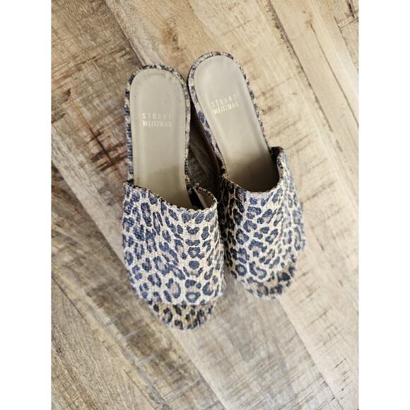 Stuart Weitzman Womens Flatout Leopard Canvas Raffia Flatform Slide Sandals 8.5 - Picture 2 of 14